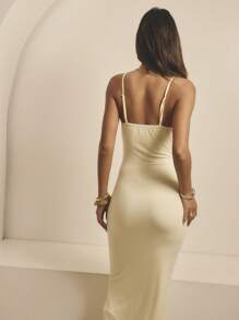 Aralina 女士优雅纯色修身细肩带连衣裙，夏季