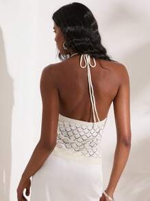 Opulessa 前系带露背吊带罩衫，适合夏季海滩度假 - 白色 - 查看 2