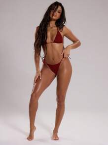 Musera Resort Mini Triangle Bikini Top Beach Vacation Summer - Burgundy - View 3