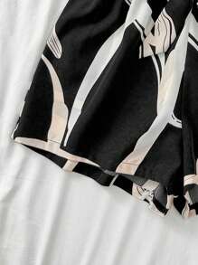 SHEIN Conjunto de chaleco negro + shorts sueltos con diseño asimétrico, estilo de resort de verano para adolescentes chicas