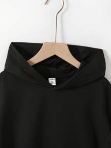 Tween Boy Casual Simple Black Hooded T-Shirt, Suitable For Travel, Tourism, Sports, And Other Daily Wear, Back To School Top - Black - View 8