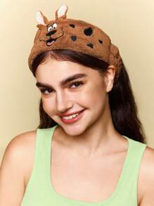 SCOOBY-DOO X SHEIN 1 件吸水毛绒头带，3D 小狗耳朵设计，可爱有趣，可用于洗脸/洗头和皮肤护理，不束缚 - 棕色 - 查看 8