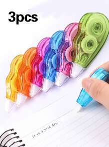 SHEIN 3PCS Correction Tape, Easy To Use Instant Correction, Suitable For Students, Office Staff Use - Multicolor - View 1