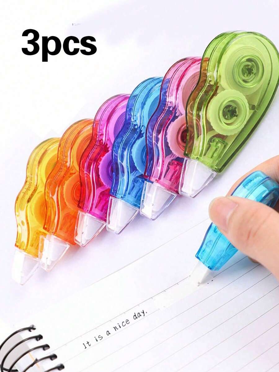 SHEIN 3PCS Correction Tape, Easy To Use Instant Correction, Suitable For Students, Office Staff Use - Multicolor - View 1