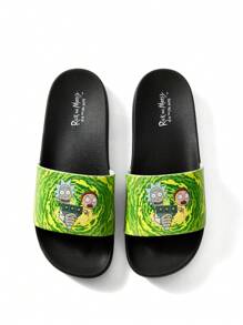 Rick and Morty X SHEIN Cute Cartoon PVC Unisex Slide Sandals, Suitable For Indoor And Outdoor Wear, Black - Multicolor - View 6