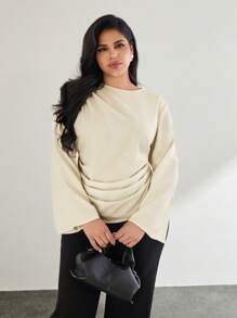 SHEIN Privé Camisa De Manga Acampanada Y Cintura Plisada Para Mujeres De Talla Grande