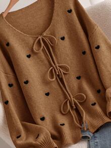 CosyJoli Große Größen Damen Herz Patch Strickjacke, eleganter französischer Modestyle Pullover für Herbst/Winter