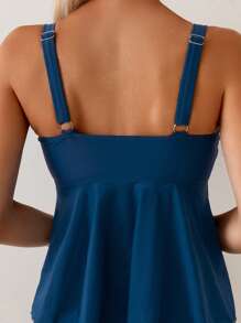 Swim Lushoire Women's Summer Resort Casual Beach Wear Solid Color Teal Two Pieces Sleeveless Camisole & Bikini Elegant Swimsuit Set