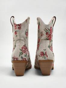 Solezae Women's Rose Floral Embroidered Stacked Heel Snip Toe Western Boots-Sweet-Edge Style For Music Fest To Urban Rodeo Mother's Day Present - Multicolor - View 7