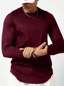 Manfinity Sport Corelite Men's Solid Color Raglan Sleeve Long Sleeve Sports T-Shirt Workout Tops Gym Top Fall Breathable - Burgundy - View 4