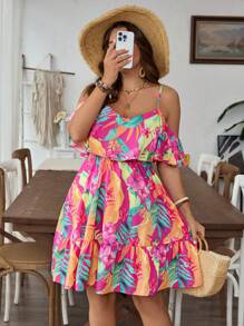SHEIN VCAY Váy dây mảnh in họa tiết nhiều màu cỡ lớn - Nhiều màu - Xem 7