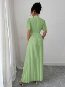 Elenzga Vestido midi elegante de mujer corte evasé con mangas cortas y volantes