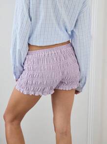 COUREZ Quần short siêu ngắn nhún bèo kẻ caro / Phong cách Y2K, quần short mùa hè, quần short vintage - Màu tím hoa cà - Xem 3