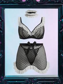 SHEIN 4件套大码女士性感可爱心形网眼带钢圈文胸套装内衣