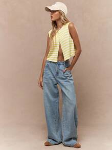 MISSGUIDED 复古风格夏季纽扣无袖马甲针织背心短款上衣春季时尚休闲街头服饰 - 黃色 - 查看 4