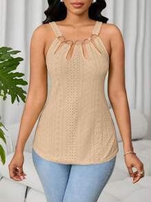 Lunelith SHEIN Lunessa 女士金属扣装饰镂空花卉图案顶部戒指细节 - 杏色 - 查看 6