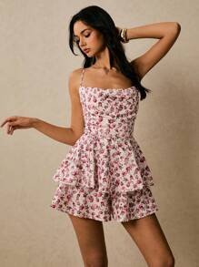 Poéselle 粉色碎花连体裤，女士度假休闲碎花吊带连体裤，适合日常穿着、外出、通勤、约会、度假等场合 - 粉色 - 查看 3