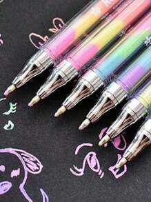 SHEIN 3/6 Pieces/Lot Brand New 6-Color Highlighter Pen Stationery Cute Design Ink 6-Color Highlighter Marker Pen Stationery Tip Pen Colorful Writing Supplies