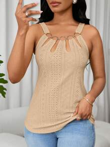 Lunelith SHEIN Lunessa 女士金属扣装饰镂空花卉图案顶部戒指细节 - 杏色 - 查看 5