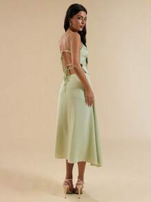 SHEIN BAE Elegant Rhinestone-Studded Camisole And Skirt Set, Summer - Green - View 2