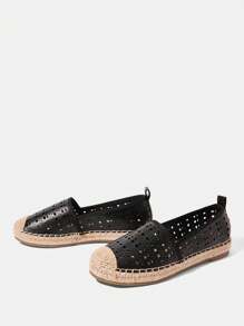 Styleloop 女士平底编织鞋，波西米亚风格度假装 - 黑色 - 查看 3