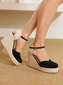 Styleloop Giày sandal đế xuồng đế xuồng đính đá màu nâu đính tua rua thời trang dành cho nữ - màu đen - Xem 2