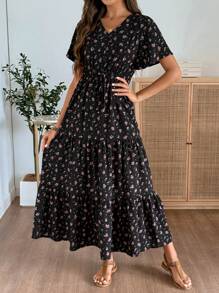 EMERY ROSE 女士度假休闲碎花连衣裙 - 黑色 - 查看 9