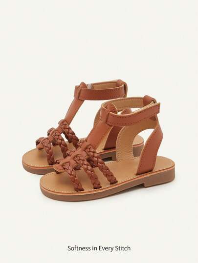 Cozy Pixies 1 para dziecięcych modnych brązowych sandałów tkanych, wygodne dziewczęce sandały rzymskie, sandały księżniczki odpowiednie do wewnątrz i na zewnątrz, na imprezę, łatwe do noszenia