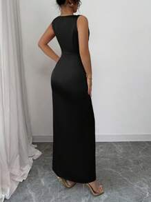 Elenzga Vestido de satén con cintura recogida, sin mangas, estampado floral, abertura alta, elegante y grácil para fiestas de primavera/verano, eventos formales, uso diario