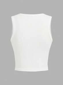 SUPERMAN X SHEIN Top sin mangas ajustado con gráfico de letras para mujer, verano - Blanco - Ver 2