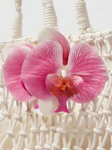 ROMWE Fairycore 1 套米色编织沙滩手提包及配件，时尚个性化海滩度假风格女士手提包（包含 1 个包和 1 套配件） - 米色 - 查看 4