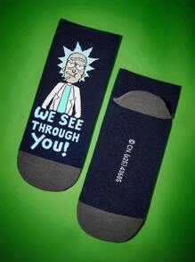 Rick and Morty X SHEIN 4 paia di calzini alla caviglia morbidi, traspiranti, che assorbono l'umidità, per uomo, con punta e tallone rinforzati, durevoli per tutte le stagioni, colori nero e verde, unisex - Multicolore - Visualizzare 9