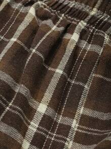 Dazy Plus Plus Size Elastic Waist Loose Plaid Cozy Pajama Bottoms, Fall & Winter - Brown - View 4