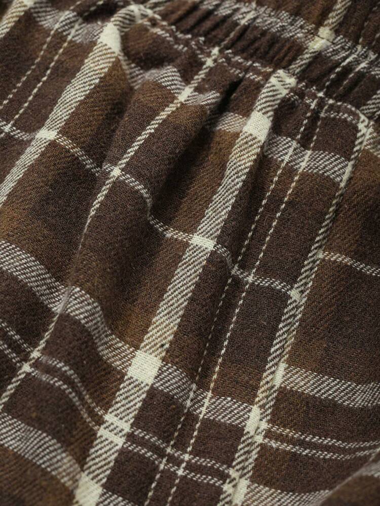 Dazy Plus Plus Size Elastic Waist Loose Plaid Cozy Pajama Bottoms, Fall & Winter