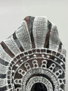 Swim Vcay Women's Floral Print Sheer Kimono Cover Up, Loose Fit, Vacation Style For Summer - Black and White - View 3