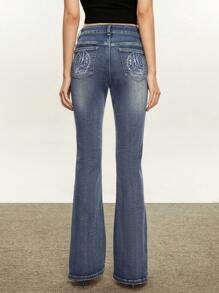 Rivivi Vaqueros de pierna acampanada informales lavados para mujer