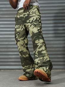 Manfinity EMRG Men's Camouflage Print Cargo Pants, Fashionable And Versatile Casual Straight Leg Trousers Men Camo Pants Men Pants Men Camouflage Pants Military Pants Men - Army Green - View 4