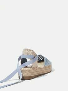 Styleloop 女式编织黄麻绳厚底坡跟一脚蹬鞋，波西米亚风格，适合音乐节、派对、休闲装 - 藍色 - 查看 4