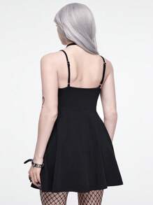 ROMWE Goth Vestido de verano mini sexy de unicolor y talla grande con estilo gótico para mujeres - Negro - Ver 4