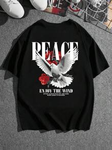 EASEVO Camiseta holgada con gráfico de paloma y eslogan para hombres de talla grande