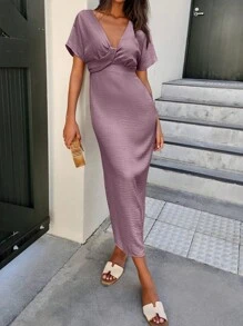 SHEIN LUNE Women's Elegant Solid Color Dress, Summer - Purple - View 4