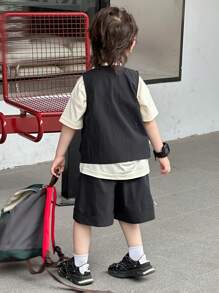 Dazy Kids 2pcs/Set Young BoyCrew Neck Sleeveless Top + Shorts Set, Summer - Black - View 7