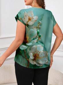 EMERY ROSE Versatile Casual Simple Plus Size Elegant Fashion Ladies Simulated Watercolor Floral Pattern Printed Shirt Suitable For Professional Wear Teacher Wear Plus Size Shirt Plus Size Floral Blouses Suitable For Going Out Chic Blouses For Women