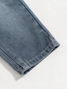 SHEIN Baby Jungen zerrissene vintage gewaschene Katzenbart einfache Basis weich locker passende weite marineblaue Jeans, für Babymode Jungen Kostüme Alltagskleidung Vier-Jahreszeiten-Kleidung und Streetwear Outfits für Kleinkindjungen - Mittele Waschung - Übersicht 5