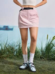 In My Nature Women's Waist Buckle Designed Pocketed Casual Outdoor Culotte Pants - Pink - View 8