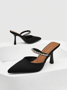 CUCCOO CHICEST Woman Shoes Rhinestone Decor Point Toe Pyramid Heeled Pumps Fashion Sexy Black Pumps For Summer Graduation Heels Prom Heels Vacation Shoes Summer Elegant Heels Back To School Shoes College Student Shoes Spring Shoes Spring Break Easter For Christmas Elegant Shoes - Black - View 6