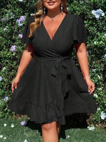 Flirla Rotes Lässig Kleid in Große Größen, Sommer, Alltag, Campus-Stil, Strandurlaub, modischer Lässig-Stil - Schwarz - Übersicht 5