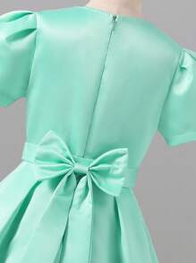 SHEIN Glamorique Kids Tween Girls Elegant Glamorous Summer Dress, Bow Backless Design, Wearing Shows Sweet & Cute Style Mint Green Dress For Girls - Green - View 4