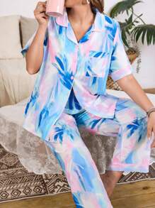 SHEIN Set casual di abbigliamento loungewear stampato di taglia curvy - Multicolore - Visualizzare 5