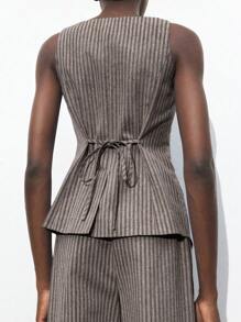 Maija 2025 Autumn/Winter New Striped Exposed Shoulder Spaghetti Strap Front Open Single-Breasted Women's Suit Jacket & Top, Modern Elegant Urban Romantic Refined Minimalist Y2K Country Music Festival Vintage Korean Airport Travel Street Style Wedding Guest Birthday Party Business Casual Office Date Party Outgoing Airport Back To School Fall/Winter Women's